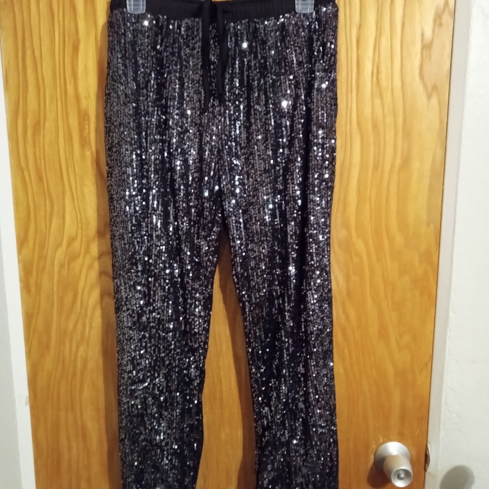 Style Rack Black Sequined Jogger Pants Women's size Medium